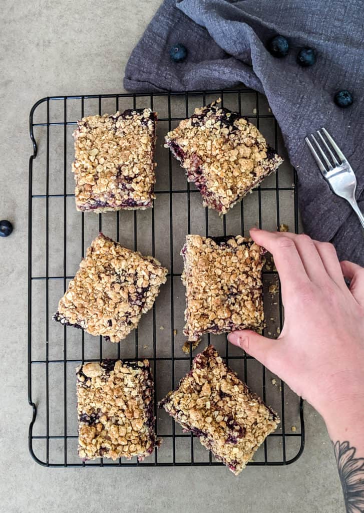 Rhubarb and blueberry crumble bars