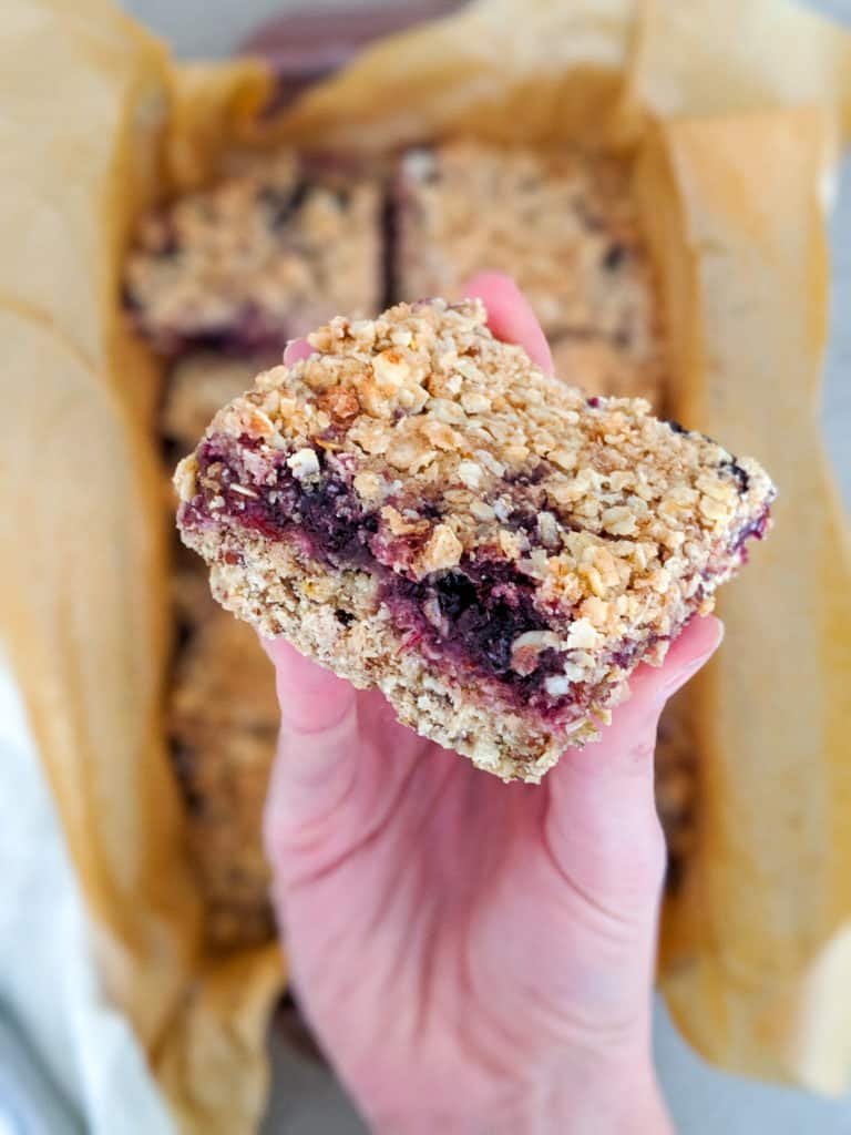 rhubarb and blueberry crumble bars