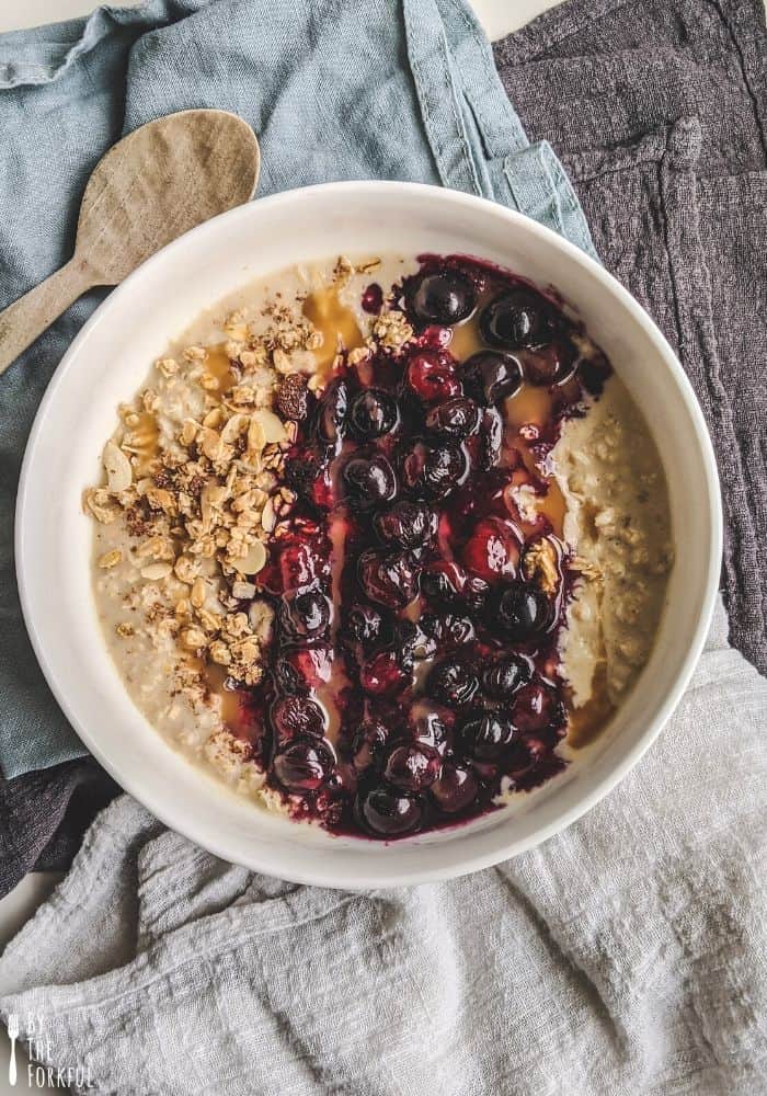 Easy Vegan Protein Oats With Stewed Blueberries By The Forkful