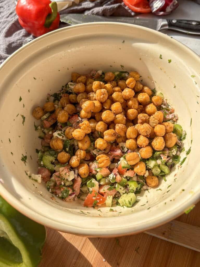 crispy chickpeas on the chickpea salad base
