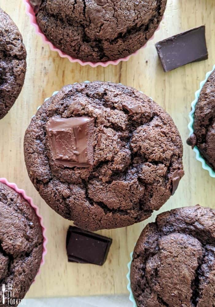 Vegan double chocolate chip banana muffins