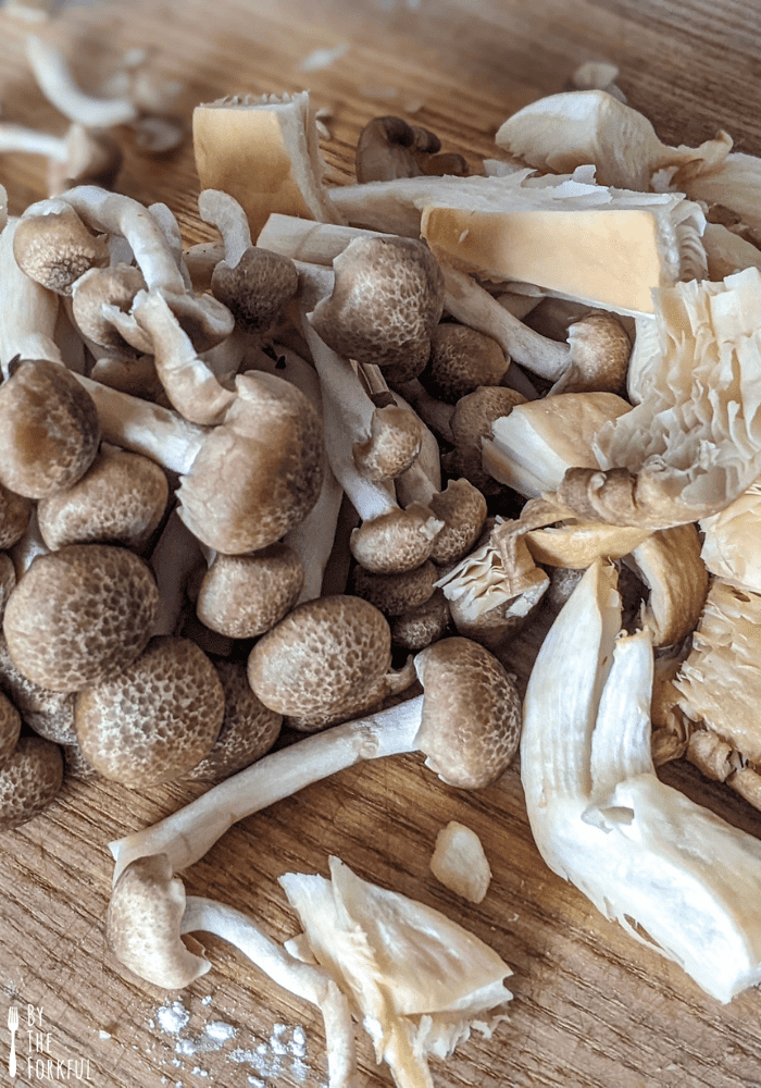 Raw shimeji mushrooms and oyster mushrooms