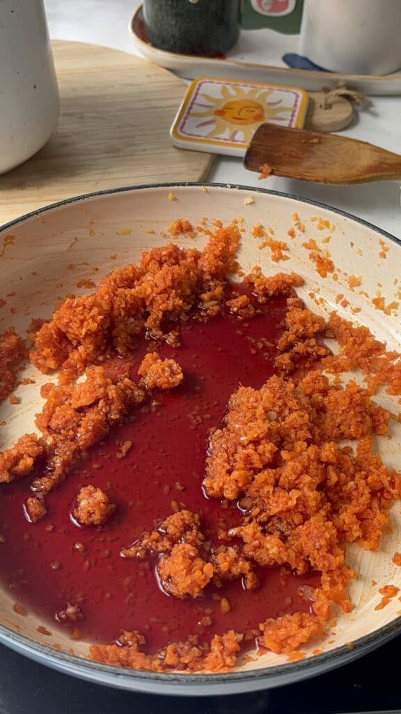 red wine added to the pan, ready to deglaze the pan