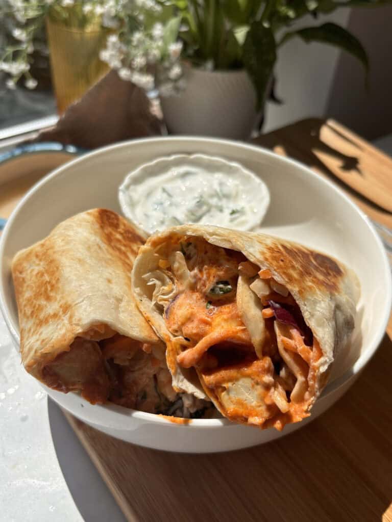 Buffalo Tofu Wrap (with Homemade Ranch)