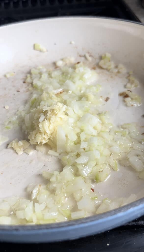 1) sauted onions and minced garlic in a pan