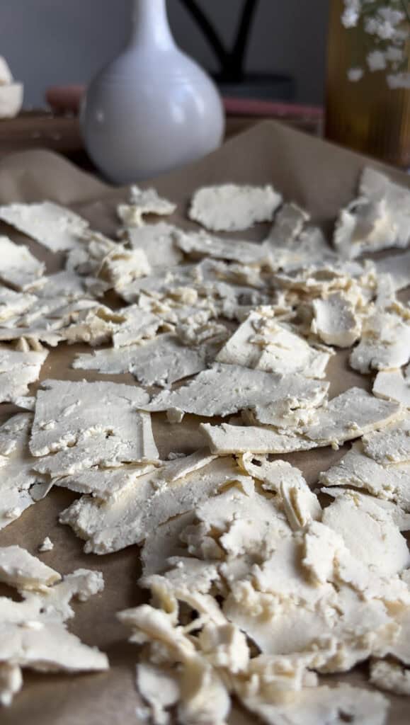 thin tofu arranged on a baking sheet