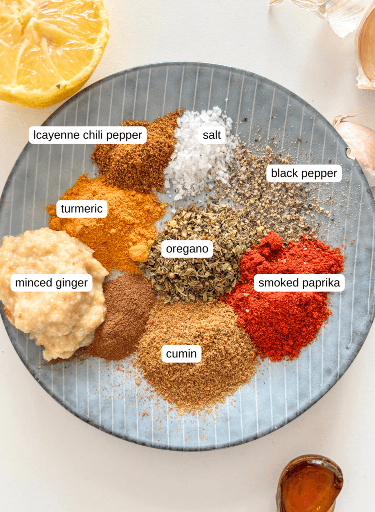 shawarma seasonings arranged on a bowl