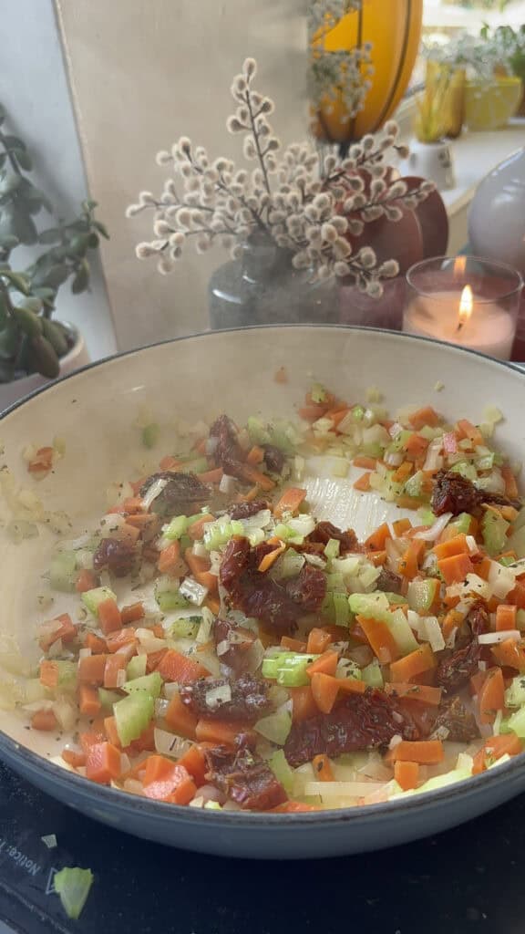 sun-dried tomatoes added to the casserole dish
