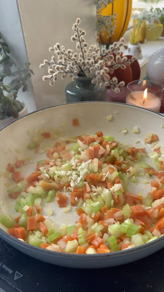 minced garlic added to the pan