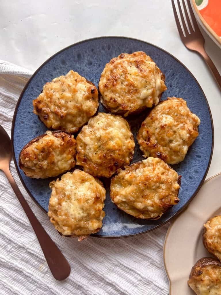 plate of french onion loaded potato skins