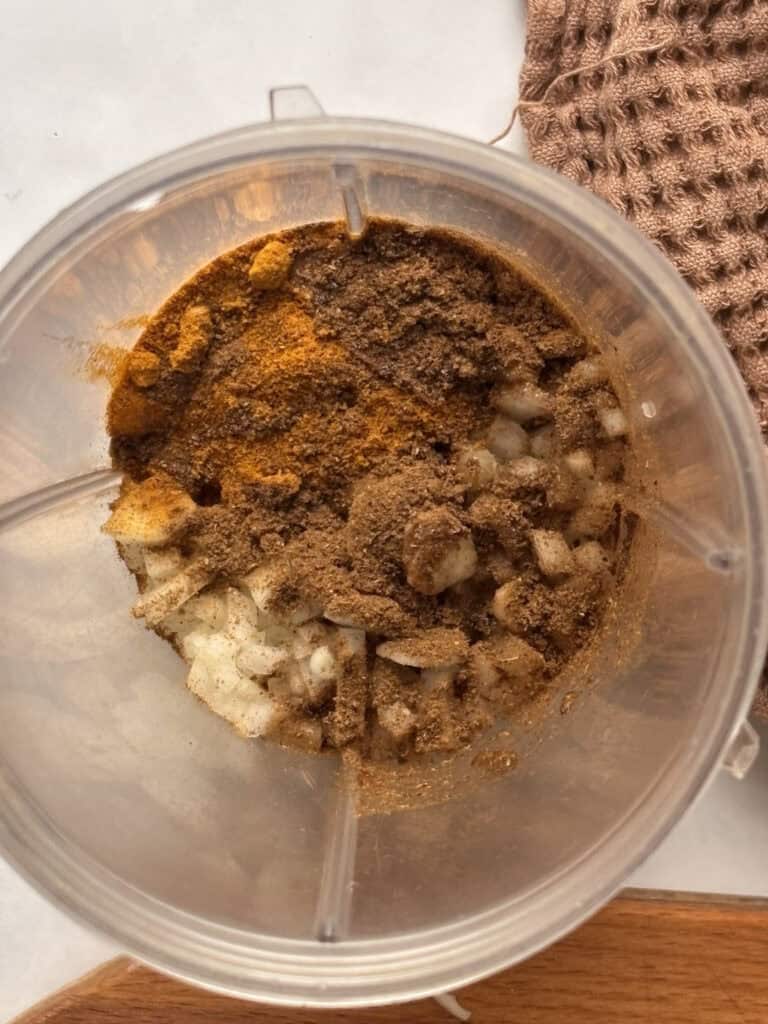 the spices, onion, garlic, and ginger before being blended