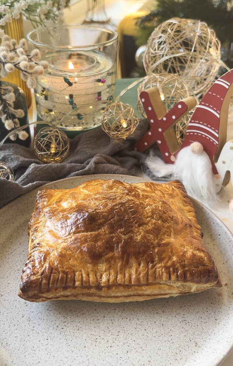homemade gregg's festive bake - vegetarian - on a plate