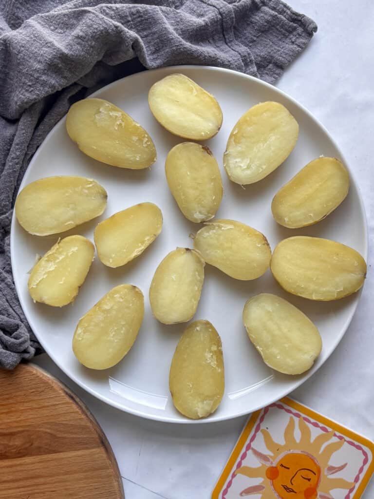boiled new potatoes sliced in half