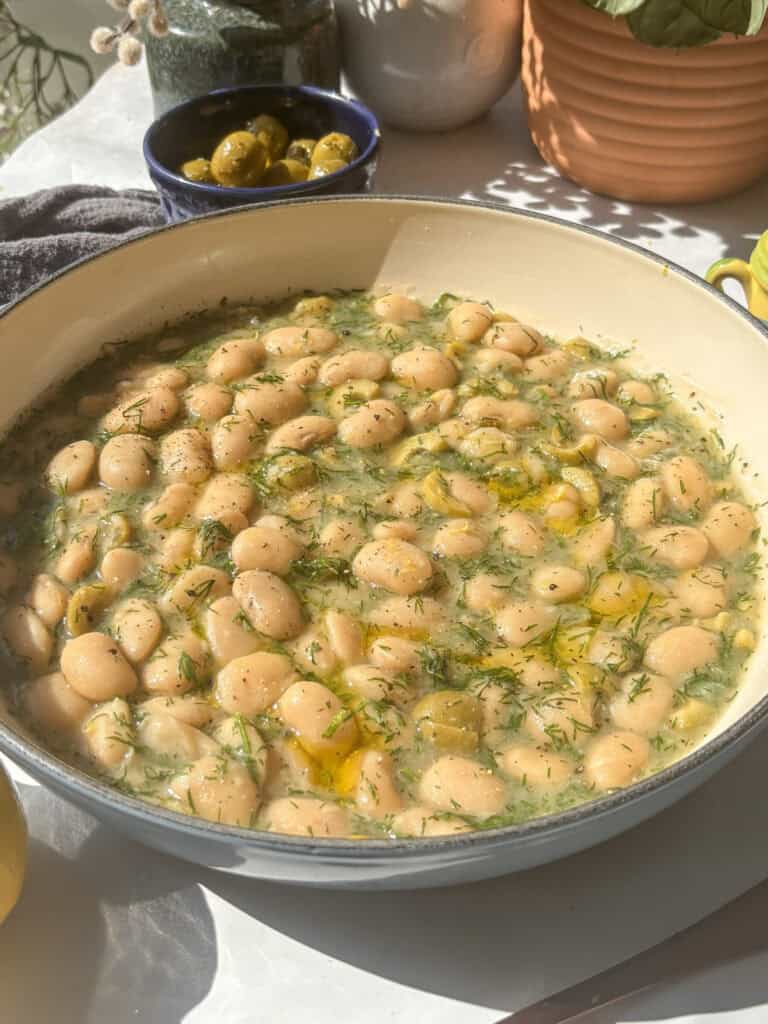 a side on view of these spring lemon and dill butter beans