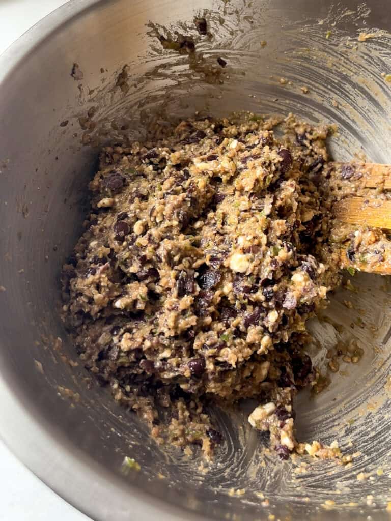 the mixed black bean patty mixture, ready to be formed into patties and chilled