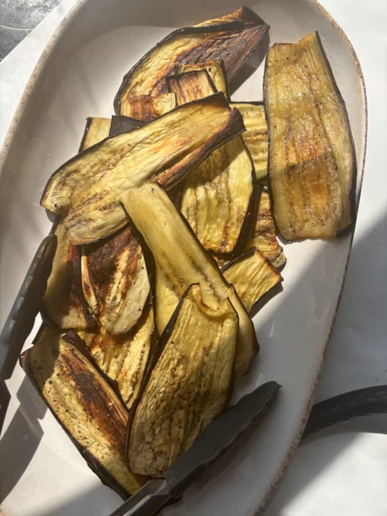 the roasted eggplant slices