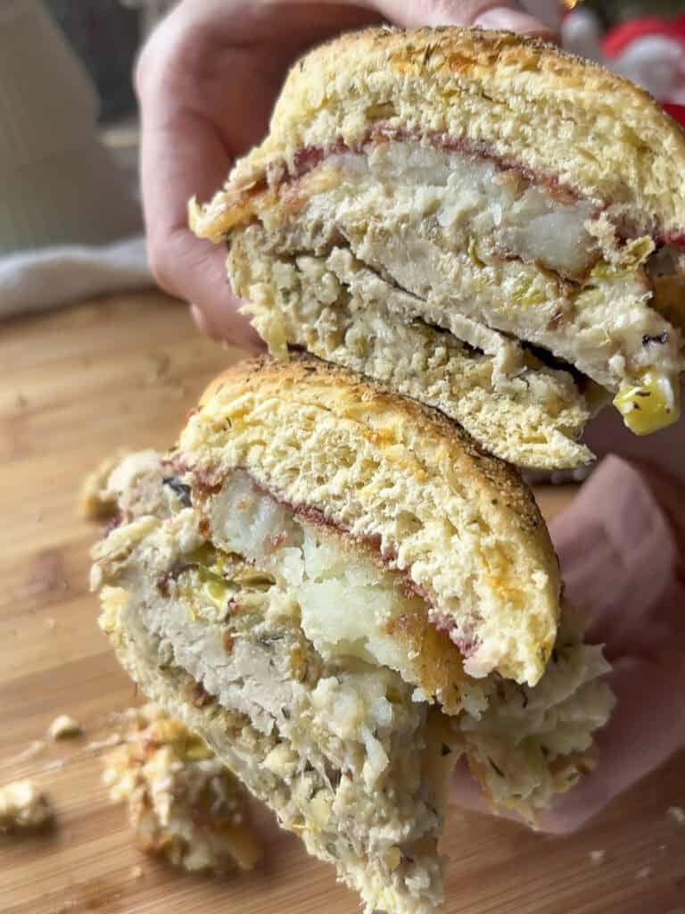 cross section of the festive sandwich after being cut in half