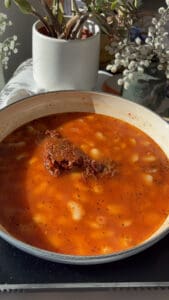 the marry me sauce with vegetable stock with butter beans and diced sun-dried tomatoes added