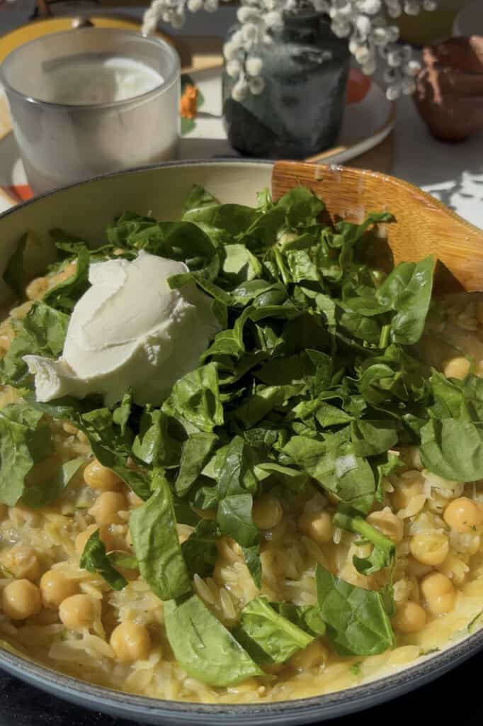 add chopped spinach and cream cheese